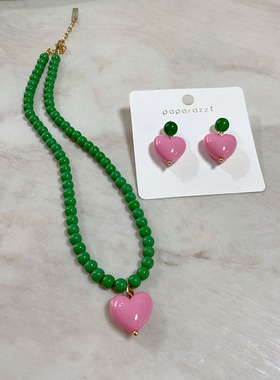 圆珠女项链爱心坠子毛衣链