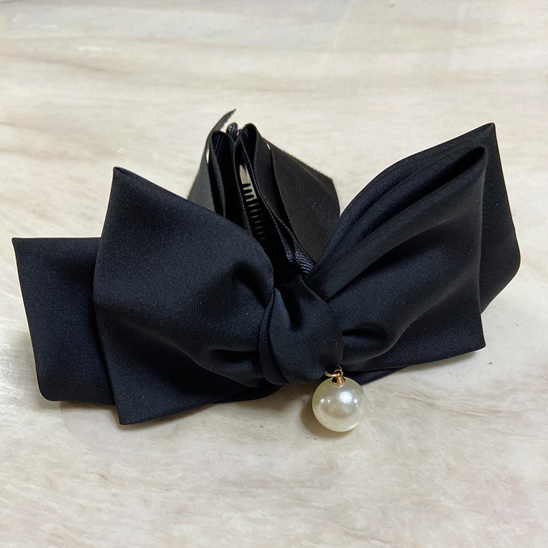 韩国东大门进口发饰简约百搭绸缎蝴蝶结珍珠香蕉夹马尾夹纯色发夹