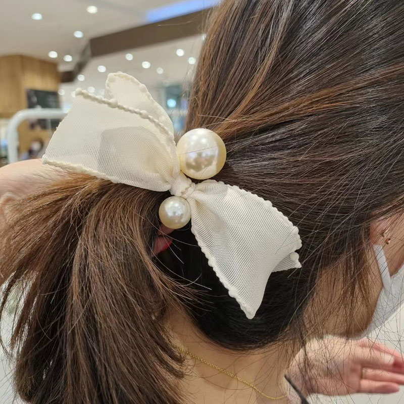 质蝴蝶结发圈简约百搭珍珠发绳