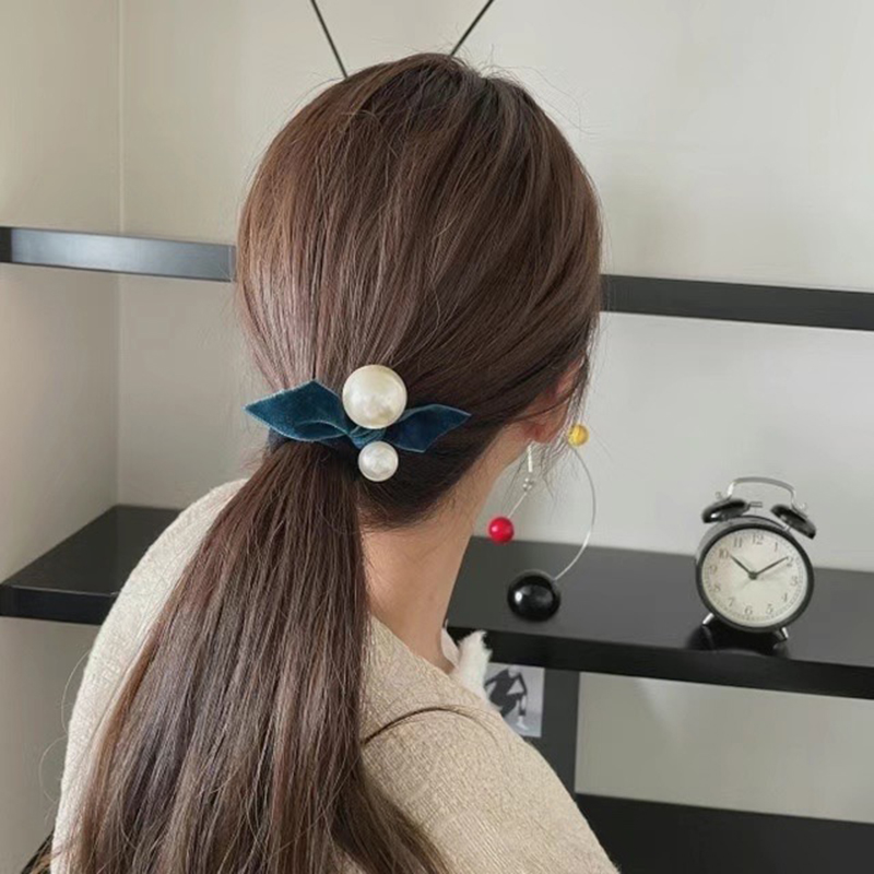 2022新款韩国进口秋冬季发饰简约蝴蝶结大小珍珠发圈粗皮筋发绳