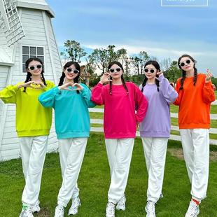 中学生表演出服装 大学生啦啦队运动会青春活力糖果色 团体舞蹈服装