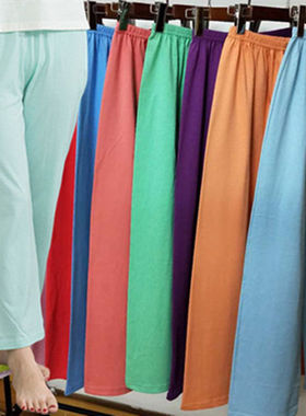百分百纯棉女休闲家居睡裤宽松大码高腰春夏秋薄款长裤直筒空调裤