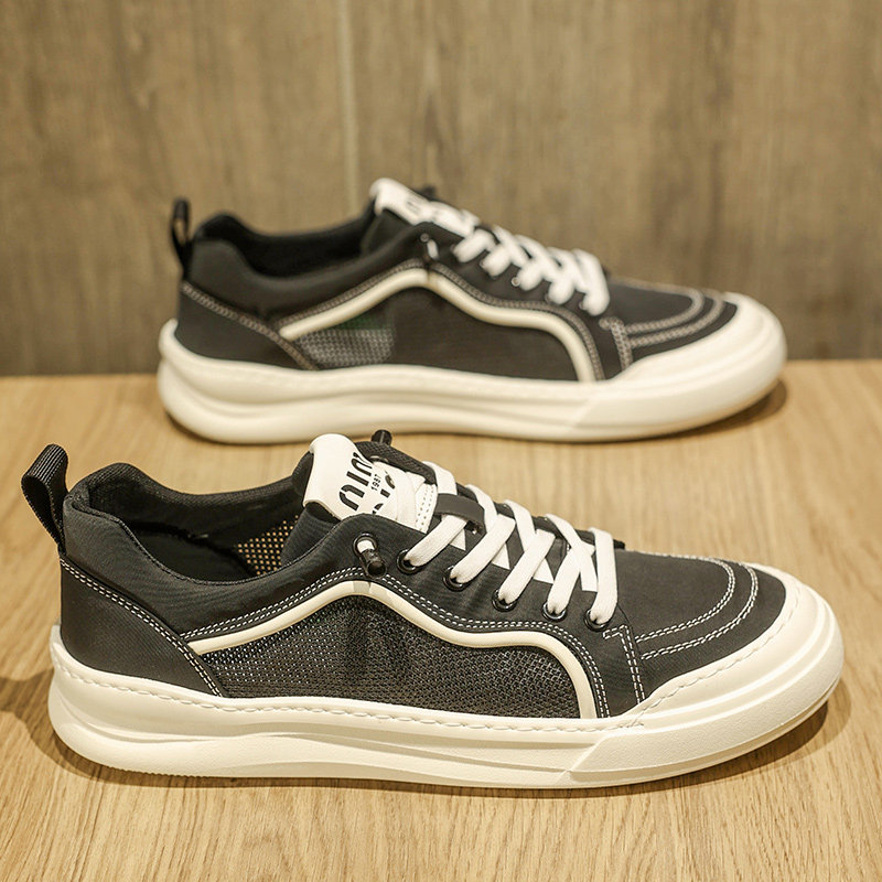 一脚蹬男鞋夏季透气薄款镂空布鞋男款高档高级感白底黑面休闲板鞋