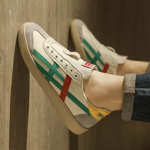 一脚蹬复古德训板鞋真皮阿甘休闲