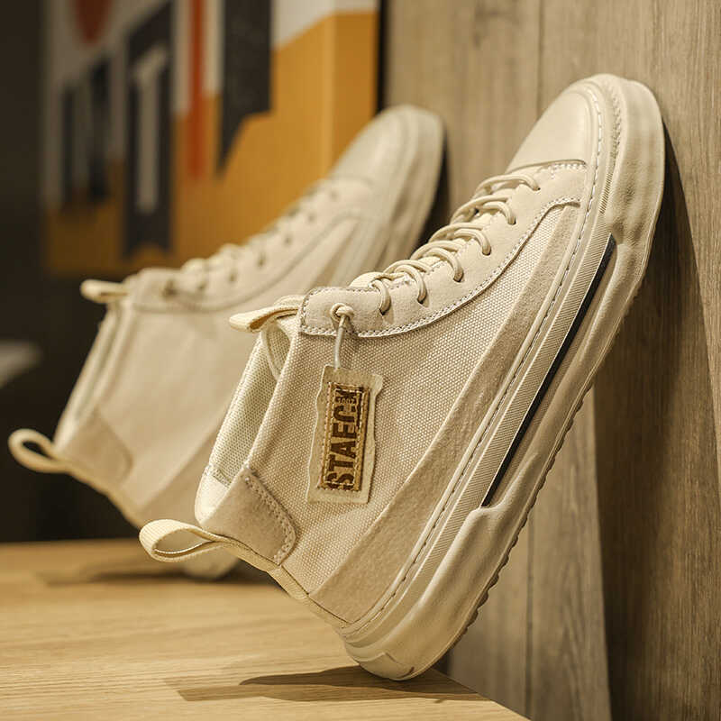 中幫男士運動休閑帆布鞋透氣夏季