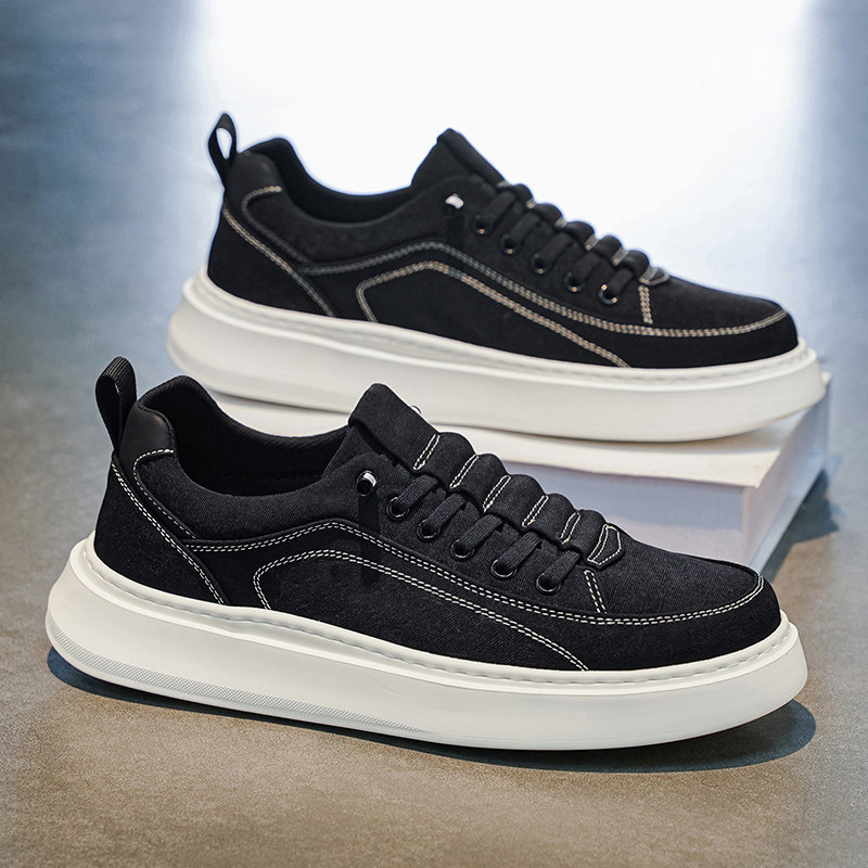 夏季男鞋2026新款轻便透气黑色工作通勤鞋子男款一脚蹬帆布鞋板鞋