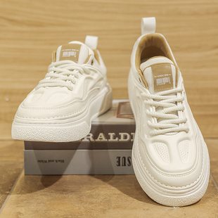 夏季男鞋透气薄款冲孔休闲鞋子潮鞋小白鞋男款高级感厚底增高板鞋