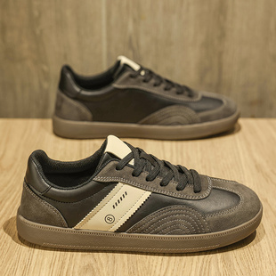 男鞋春秋款运动休闲鞋子男潮鞋板鞋男款高级感黑色皮鞋德训阿甘鞋