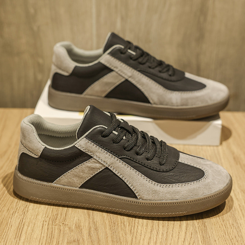 男鞋2025新款秋季男士阿甘德训鞋男款高级感黑色真皮休闲运动板鞋