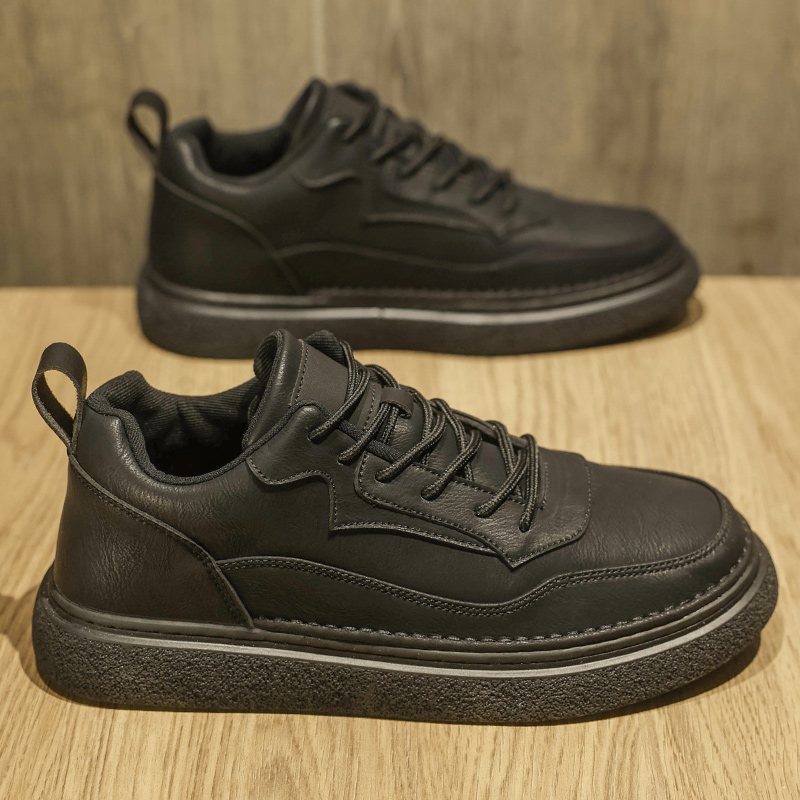 男士休闲皮鞋男款加绒黑色板鞋潮