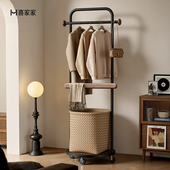 卧室落地次净衣架置物架小型带脏衣篓衣帽架可移动不占空间挂衣架