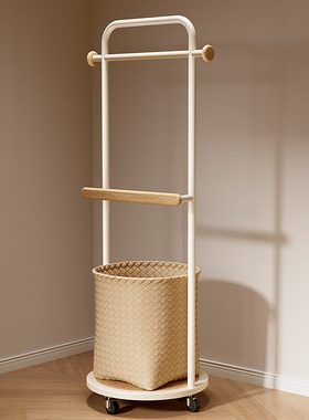 卧室落地挂衣架立式衣帽架衣服置物架入户门口脏衣篓一体次净衣架