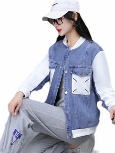 2023新款卫衣拼牛仔立领绣花时尚百搭韩版小个子休闲短装外套女