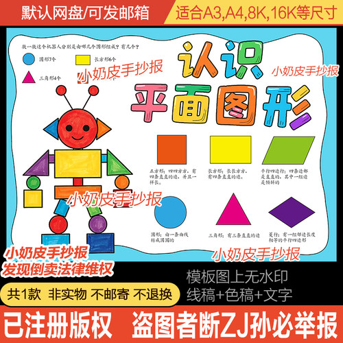 认识平面图形手抄报思维导图一年级数学下第一单元小报模板电子版