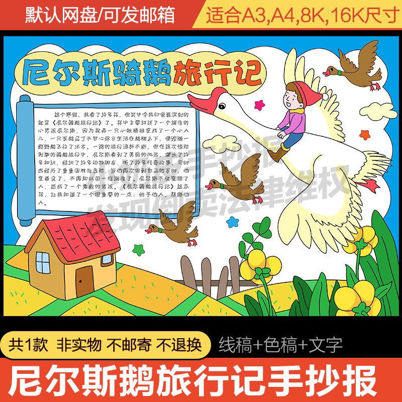 尼尔斯骑鹅旅行记手抄报好书推荐小报读后感读书笔记模板电子版