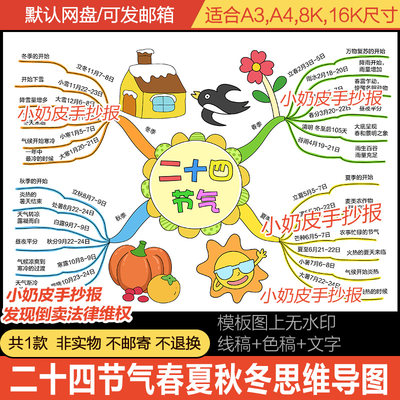 24二十四节气思维导图春夏秋冬季手抄报模板小报电子版黑线稿A48K