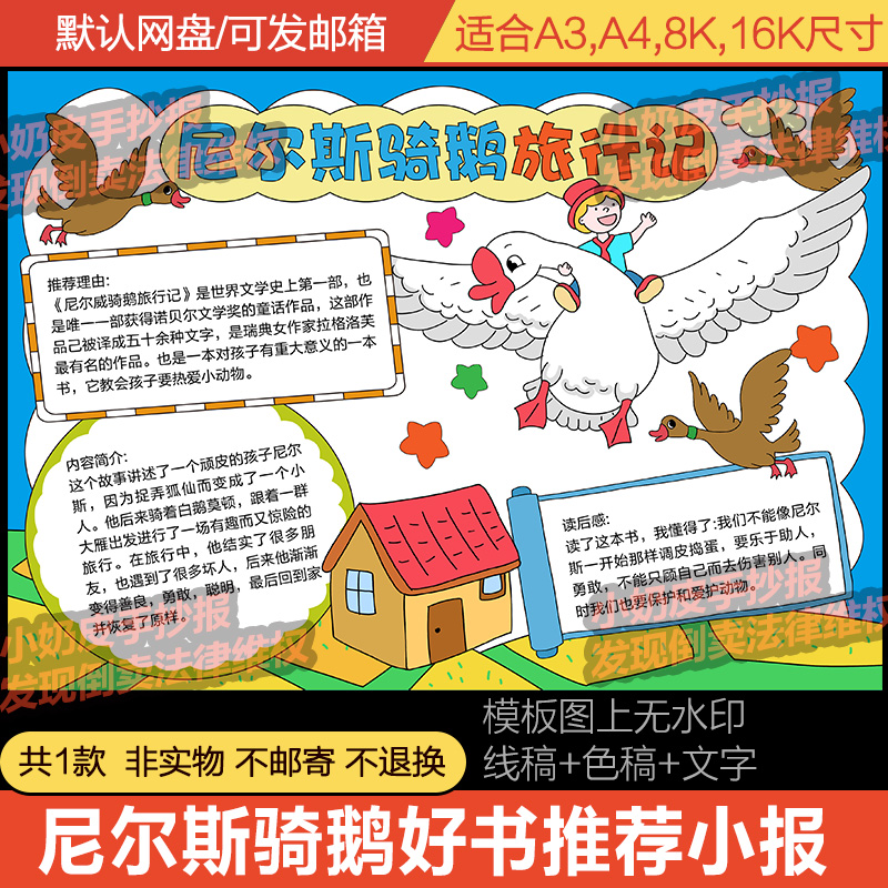 尼尔斯骑鹅旅行记好书推荐理由小报手抄报读后感读书笔记模板电子