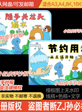 节约用水从点滴开始提示牌标示牌标语牌珍惜水节水标识牌绘画线稿