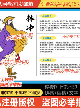 豹子头林冲人物卡手抄报电子版四大名著水浒传人物名片手卡线描稿