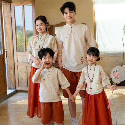 春夏季新中式亲子唐汉服家庭套装