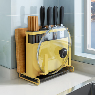 刀架厨房置物架免打孔刀座不锈钢刀板筷子笼一体收纳用品放锅盖架