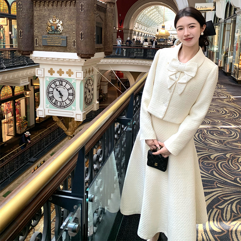 渔小平 妍妍套装 法式小香风粗花呢外套半身裙两件套女时尚套装