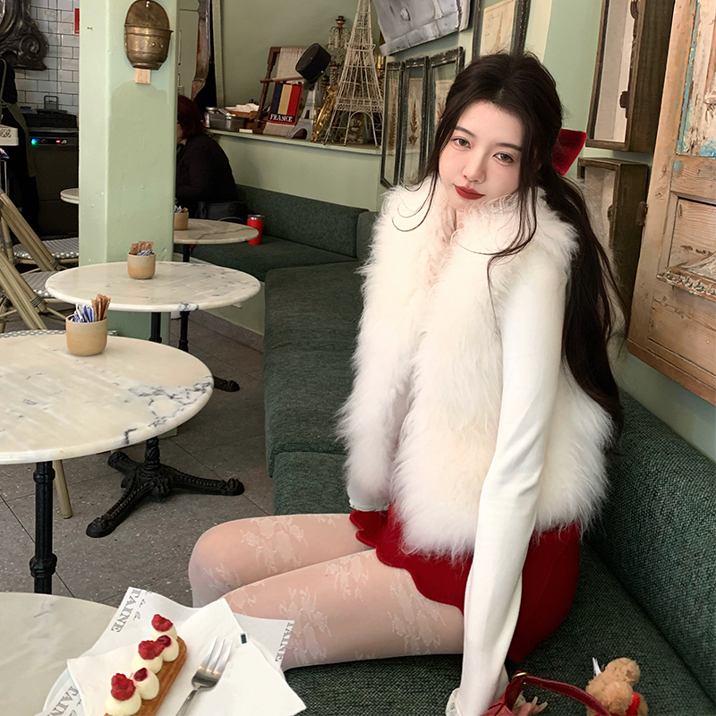 渔小平 软黄金 冬日御寒神器山羊绒马甲无袖皮草背心毛毛外套女