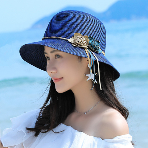 可折叠草帽女韩版学生休闲百搭遮阳帽防晒帽户外出游时尚盆帽凉帽