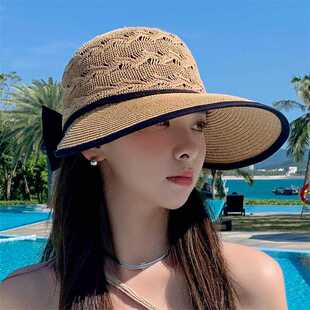 网红女士帽子春夏防晒出游草帽夏天时尚百搭沙滩遮阳帽出游太阳帽