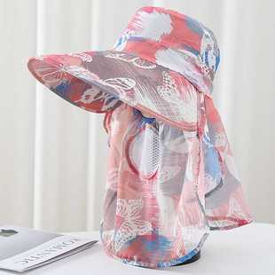 休闲帽子女春夏季遮脸面罩骑车采茶帽干农活工地遮阳帽沙滩防晒帽