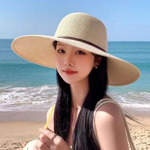 大檐帽子女春夏季 戶外海邊沙灘防曬草帽出游休閑百搭度假遮陽帽