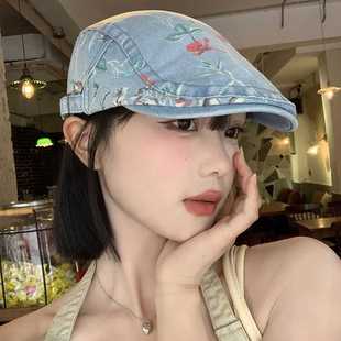 帽子女士春秋冬季时尚百搭街头花朵前进帽小姐姐反戴贝雷帽鸭舌帽