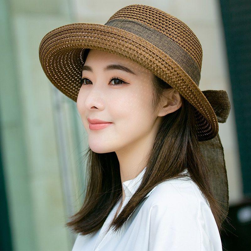 草编帽子女春夏季沙滩太阳帽遮阳帽防晒帽可折叠渔夫帽防紫外线帽