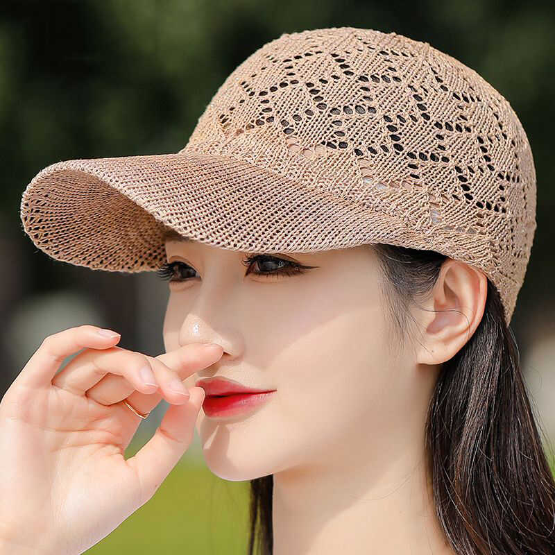 夏季防晒遮阳帽子女出游百搭透气网眼鸭舌帽太阳帽休闲针织棒球帽
