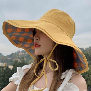 网红帽子女春夏季出游休闲防晒渔夫帽大檐遮阳帽旅行沙滩太阳帽
