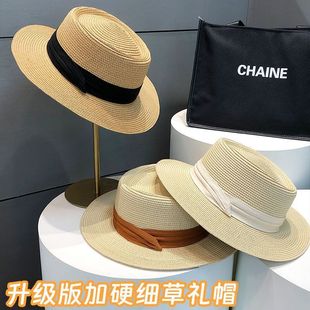 户外草帽女夏季英伦复古气质礼帽海边游玩沙滩遮阳帽子草编太阳帽