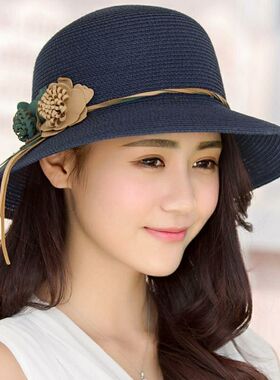 休闲帽子女春夏季防晒出游草帽夏天时尚百搭沙滩遮阳帽网红太阳帽