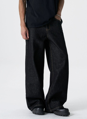 新因素原牛复古宽松A字丹宁原色13盎司阔腿vibe男款明线牛仔裤