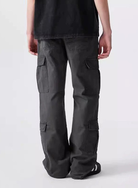 新因素美式复古多口袋工装裤男高街直筒灰色立体宽松牛仔休闲裤子