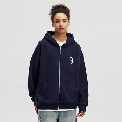 BONELESS圆弧哥特logo印花开衫连帽卫衣高街宽松休闲基础情侣外套