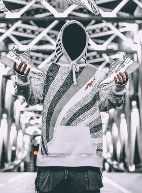 现货APHELION远日点男斑马yeezy350椰子印花宽松运动刺绣连帽卫衣