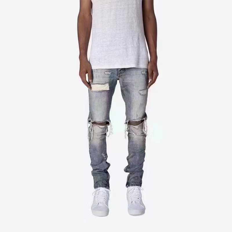 MNML破洞侧拉链牛仔裤