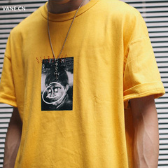 MWTD国潮原创街头嘻哈短袖复古宽松落肩潮牌tee情侣款男女笑脸t恤