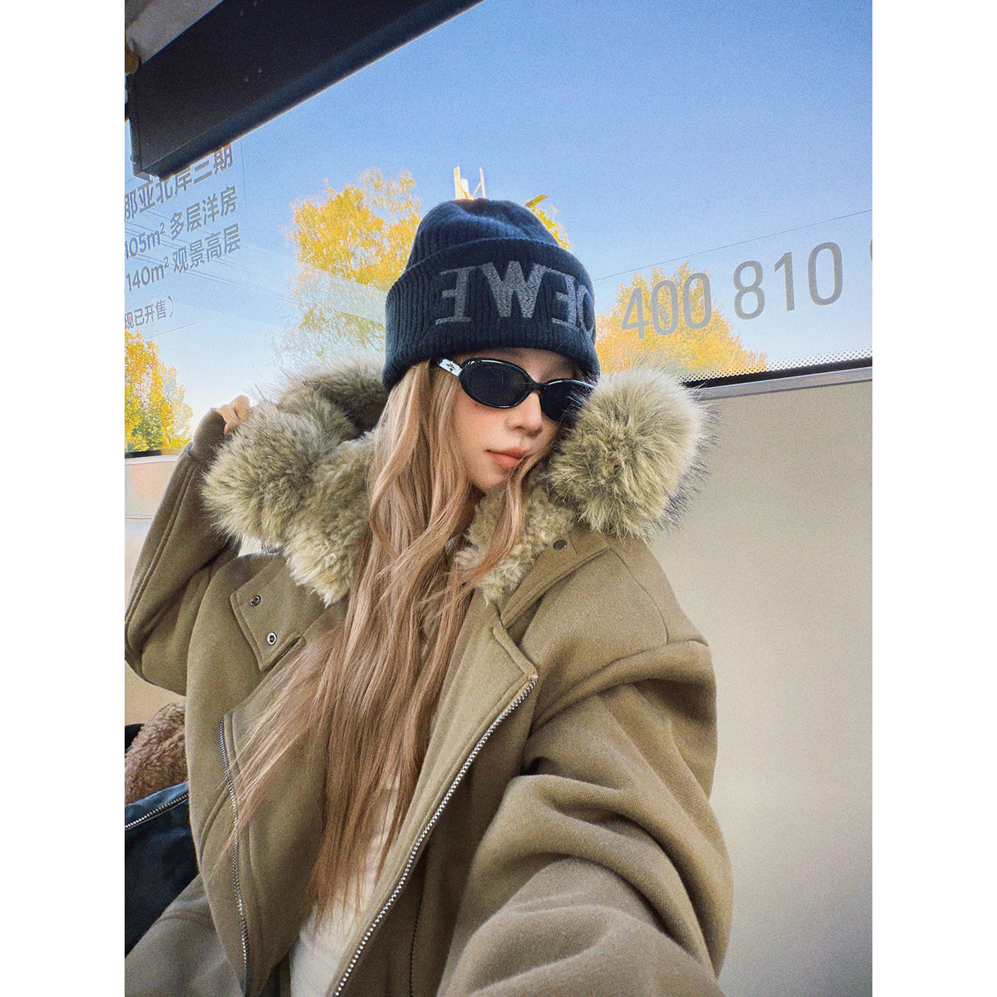 CAFE ROSE 复古连帽毛领加绒短款外套女冬装新款宽松加厚保暖棉服