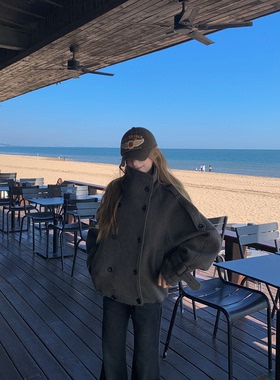 CAFE ROSE 双排扣羊毛大衣女冬装新款高级感宽松百搭保暖毛呢外套