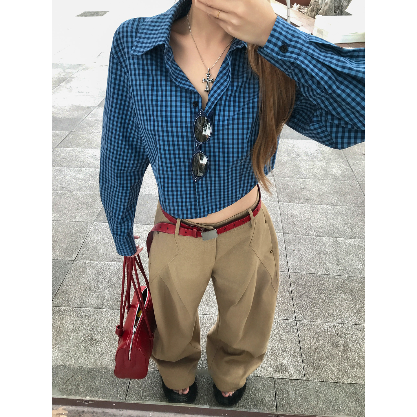 CAFE ROSE 复古低腰阔腿牛仔裤女秋冬新款宽松显瘦工装裤百搭长裤