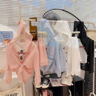 韩版 2026新款 空调服外套 背心 三件套潮 男女童防晒衣套装 短裤 夏季