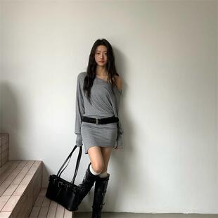 TCCW气质纯色圆领长袖T恤女春季新款BestU中长款显瘦百搭打底上衣