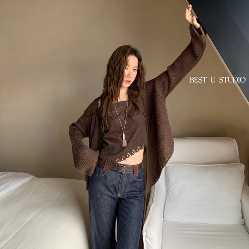 BestU纯色休闲针织开衫女秋季