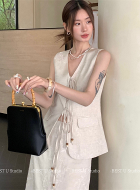 Best U新中式暗纹提花背心马甲女夏季新款时髦感轻国风马夹上衣